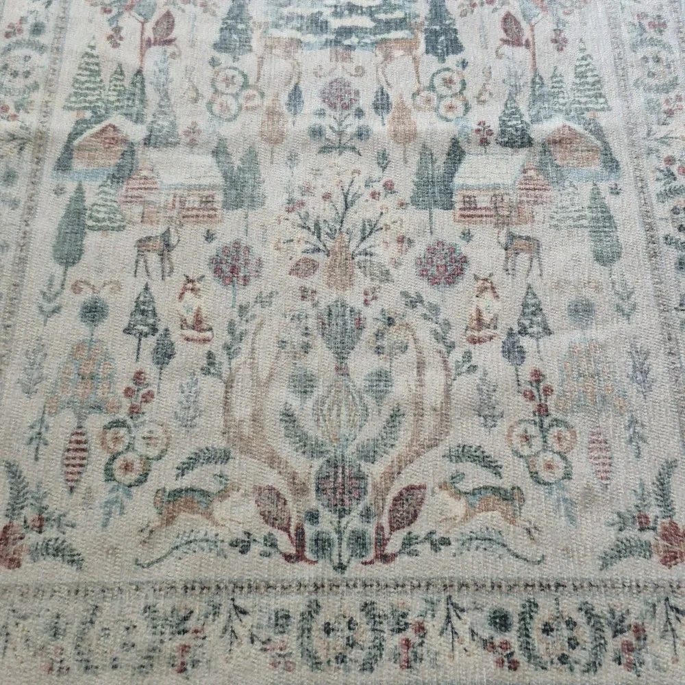 Ruggable 2x3 Washable Accent Rug Winter Woodland Christmas Pine Tree Cabin Deer